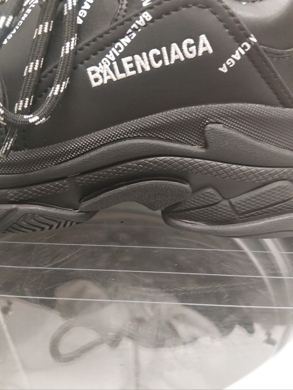 Balenciaga Black Triple S Lace-Up allover Logo Sneakers(Yes Their Real!!!) - Picture 6 of 16